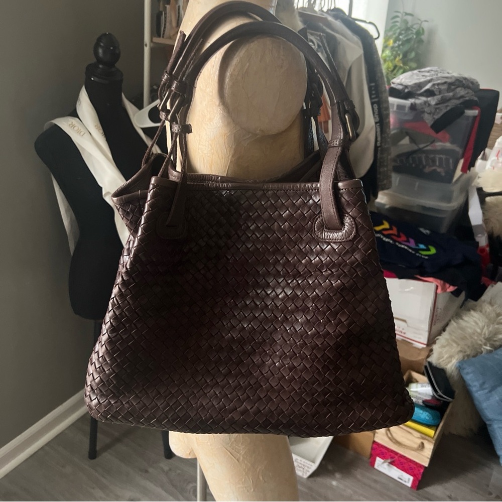 Valentina Dark Brown Woven Shoulder Bag - Picture 4 of 10